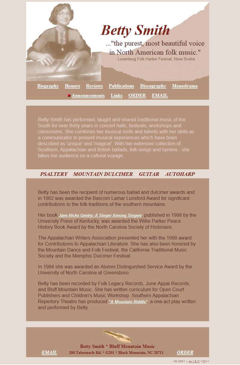 Betty Smith Ballads Homepage Screenshot