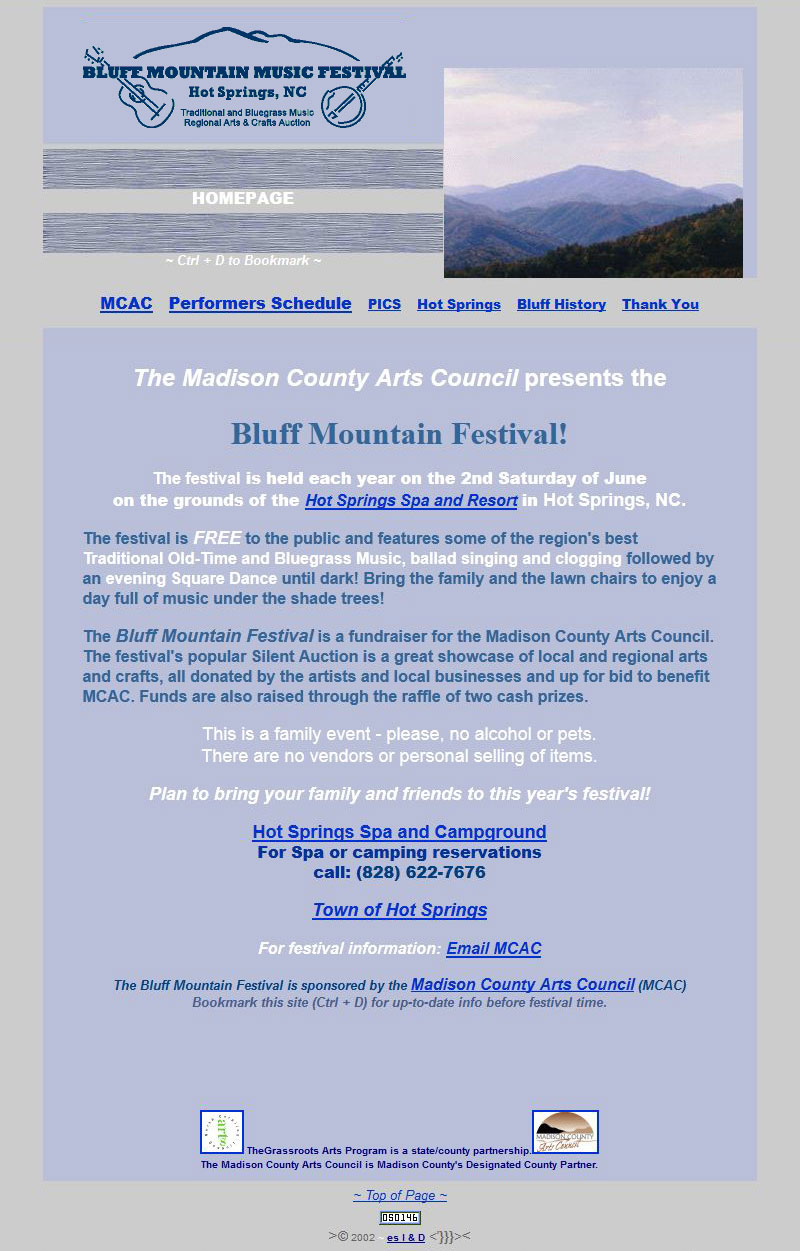 Bluff Mountain Festival Homepage Screenshot